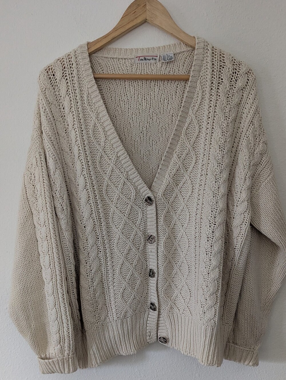 Talbots Cream Cable Knit V-Neck Button-Front Cardigan Sweater